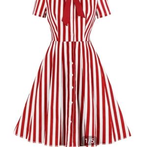 Striped rockabilly dress with bow necktie